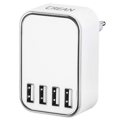 크레앙 스마트 IC 4포트 멀티 USB 충전기, CREMU4P(화이트), 화이트, 1개