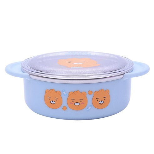 카카오프렌즈 리틀프렌즈 안전핸들 논슬립 뚜껑 스텐 대접, 리틀 라이언, 1개