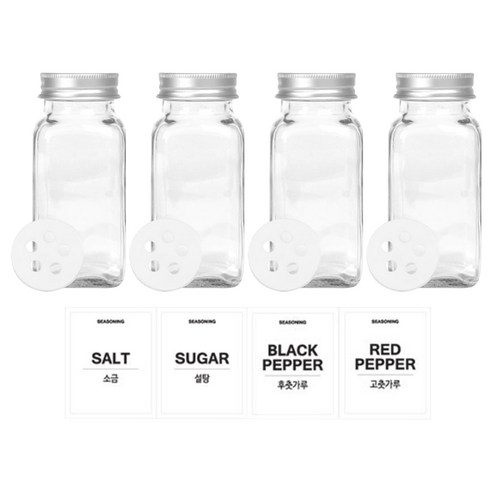 홈앤라이프 유리 양념통 180g 세트, 1세트, 양념통 4p + 전용캡 4p + 속캡 4p + 스티커 4p(소금 + 설탕 + 후추 + 고춧가루) 조미료통 Best Top5 홈앤라이프 유리 양념통 180g 세트, 1세트, 양념통 4p + 전용캡 4p + 속캡 4p + 스티커 4p(소금 + 설탕 + 후추 + 고춧가루) 조미료통 Best Top5