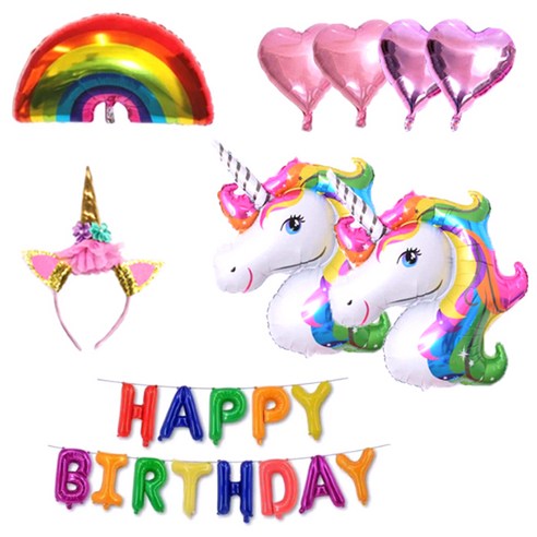 마켓감성 유니콘 생일파티용품 세트 38p, 랜덤 발송