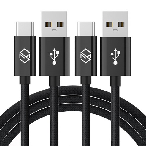 신지모루 메탈릭 USB-C타입 고속충전 케이블 1m, 블랙, 2개