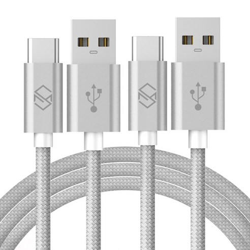 신지모루 메탈릭 USB C타입 충전 케이블 1 m, 실버, 2개, 1m