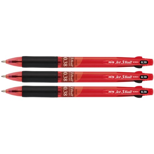 자바펜 제트3볼 3색 볼펜 0.38mm, 레드, 3개