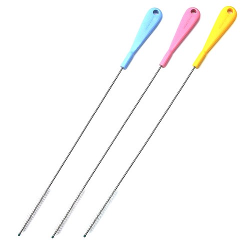베이비베어 스트로우 브러쉬 빨대세척솔 3p, 1세트, 블루, 핑크, 노랑