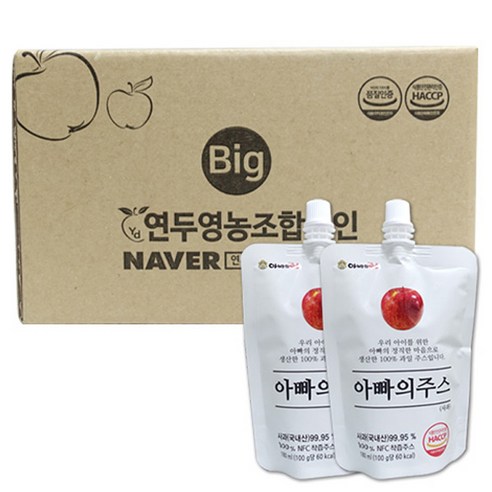 아빠의주스 청년농부 대용량 사과즙, 180ml, 10개