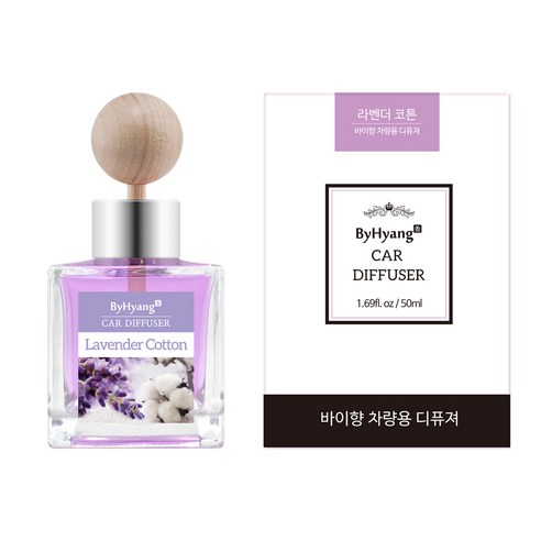 바이향 리프레싱 카 디퓨져 50ml, 라벤더 코튼, 1개