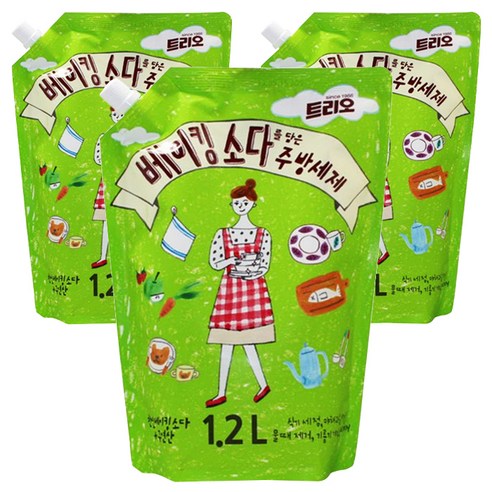 트리오 베이킹소다를 담은 주방세제, 1.2L, 3개