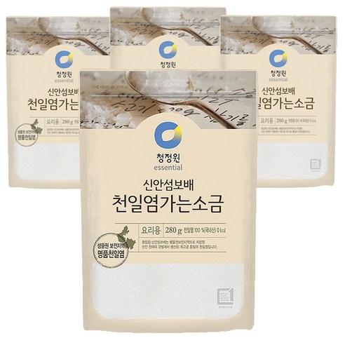 청정원 신안섬 보배 천일염 가는소금, 280g, 4개