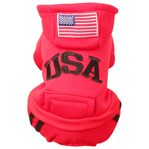 블럭마트 반려동물 USA 후드티, 레드