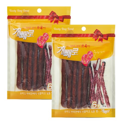 개빼로 콜라보 강아지 껌 6p 70g, 오리고기 + 가죽껌, 2개