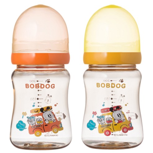 리틀밥독 국내 제조 PPSU 노꼭지젖병 200ml 트윈팩 2p, 오렌지, 옐로우, 1개
