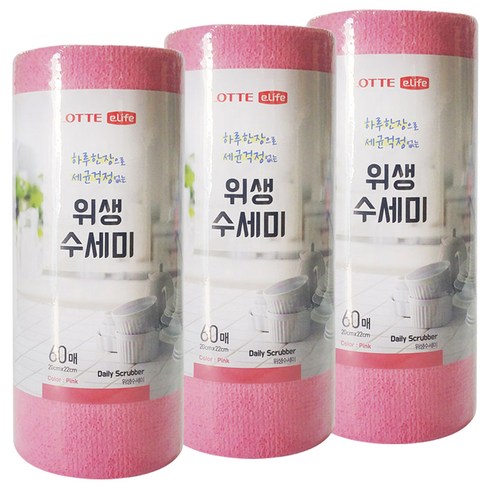 롯데이라이프 한장씩 뜯어쓰는 일회용 위생 수세미, 60매입, 3개