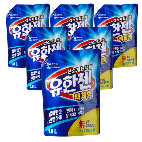 유한젠 산소계표백제 액상세제 리필, 1.8L, 6개