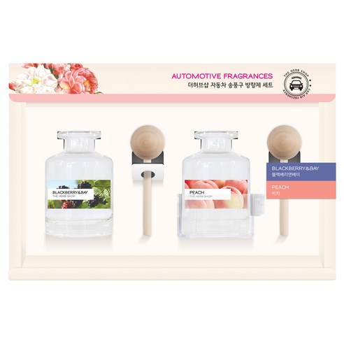 더허브샵 차량용 송풍구 디퓨저 40ml 2개입 세트, 블랙베리앤베이, 피치, 1세트