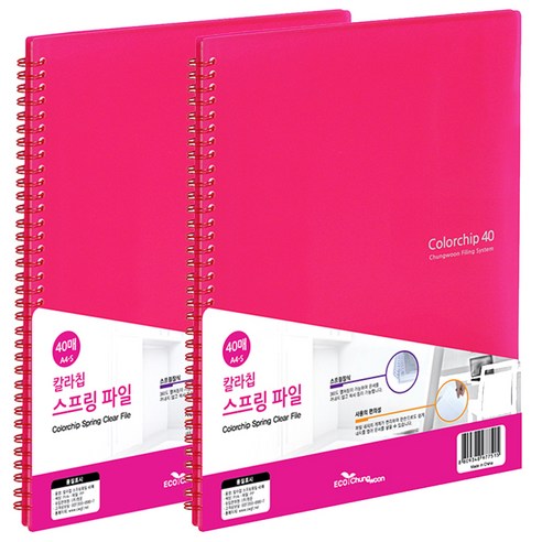청운 칼라칩 A4 스프링 화일 40매, 분홍, 2개입