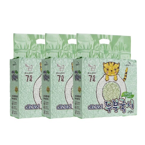 네꼬모리 두부국시 고양이 모래 그린티, 7L, 3개입