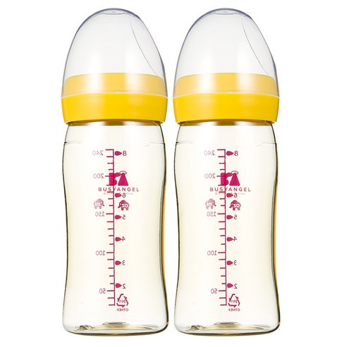 비지엔젤 소프트 모유촉감 PPSU 노꼭지 젖병 240ml 트윈팩, 옐로우, 2개