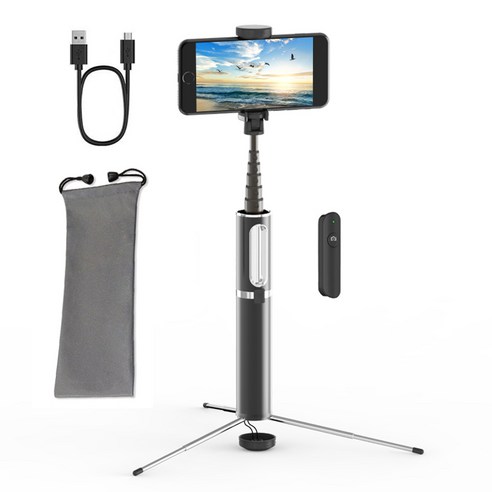 셀루미 라이팅 무선 블루투스 셀카봉 삼각대, SEL-LT750(클라우드 실버), 1개