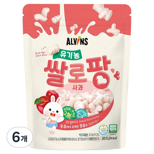 엘빈즈 유기농 쌀로팡 사과맛, 25g, 6개