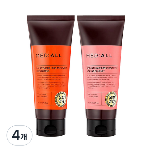 메디올 알시피 안티 헤어 로스 크림 트리트먼트 시트러스향 200ml + 힐링부케향 200ml 세트, 4개