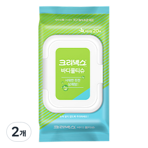 크리넥스 바디 물티슈 캡형 랜덤 발송, 20매입, 2개