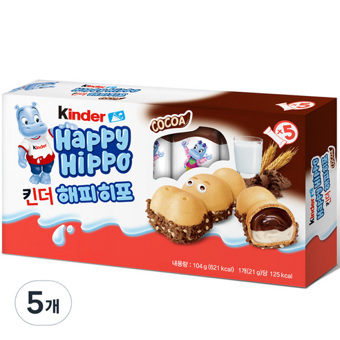 킨더 해피히포 T5 초콜릿, 104g, 5개