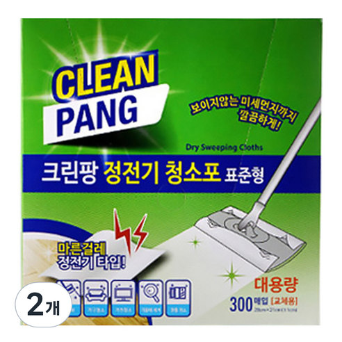 크린팡 표준형 대용량 정전기 청소포 300매입, 2개