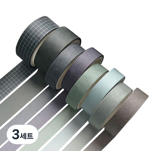 미빌 문구 베이직 패턴 마스킹 테이프 8종 세트, 블루스톤, 3세트