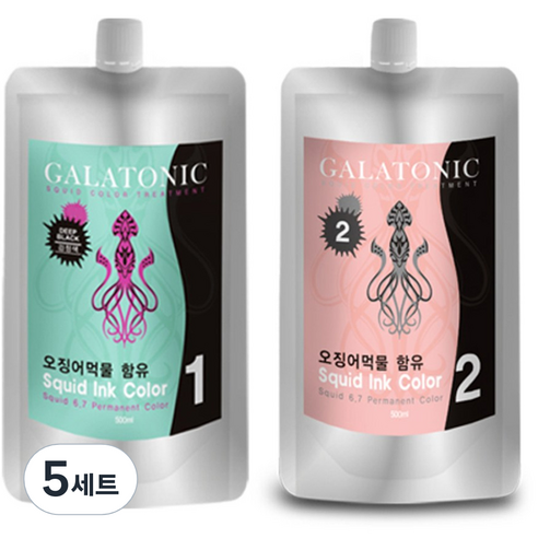 갈라토닉 스퀴드 잉크 칼라 1제 500ml + 2제 500ml 염색제, 2N검정색, 5세트