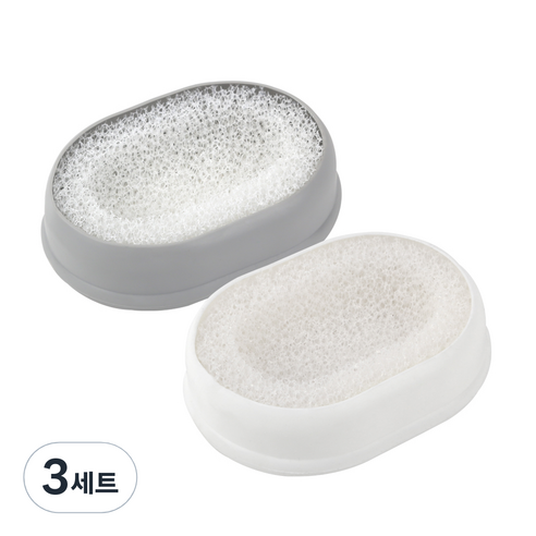 새드리 스펀지 논슬립 비누받침, 퓨어화이트+내츄럴그레이, 3세트