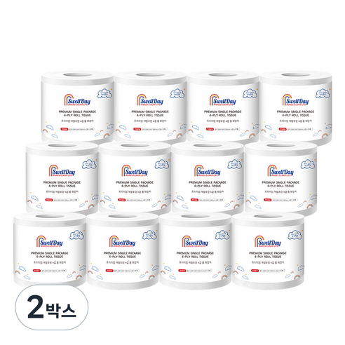스웰데이 4겹 펄프 화장지, 2세트, 12롤, 23m