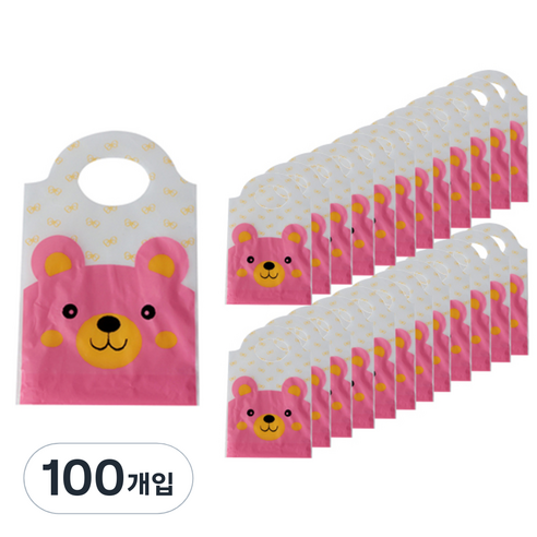 티나피크닉 선물포장 손잡이 미니봉투, 핑크곰돌이, 100개입
