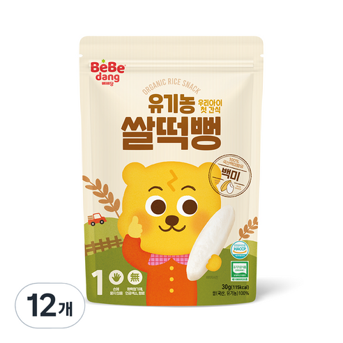 베베당 유아용 유기농 쌀과자 떡뻥, 백미맛, 12개