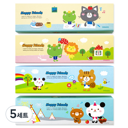 미소로 2000 해피프렌즈 지함필통 2353 4종 세트, 고양이 + 개구리 + 다람쥐 + 판다, 5세트