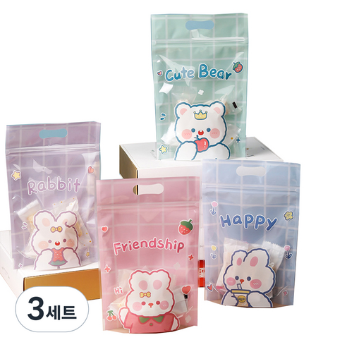 캐릭터 손잡이 지퍼팩 선물봉투 50p 세트, 큐트애니멀, 3세트