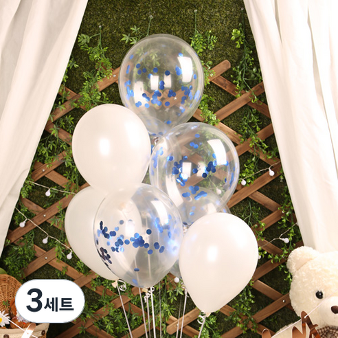 펄 혼합 메탈릭 컨페티 풍선세트, 블루, 3세트