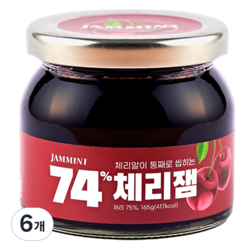 JAMMINT 74% 체리잼, 165g, 6개