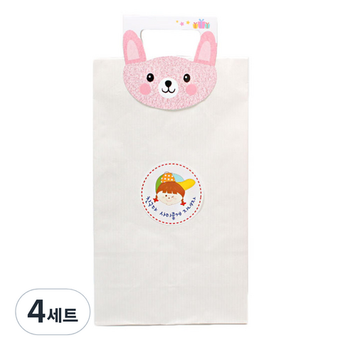 피크닉하우스 토끼 손잡이스티커 20p + 화이트 각대종이봉투 20p + 소녀 원형스티커 20p, 혼합 색상, 4세트