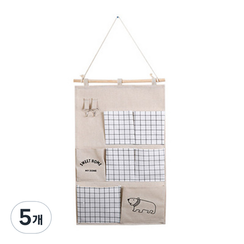 패브릭 벽걸이 포켓 7칸, 베이지, 5개