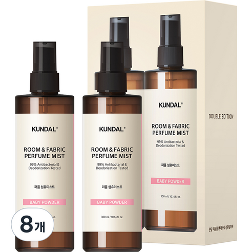 쿤달 퍼퓸 룸 앤 패브릭 섬유탈취제 베이비파우더향, 300ml, 8개, 베이비파우더