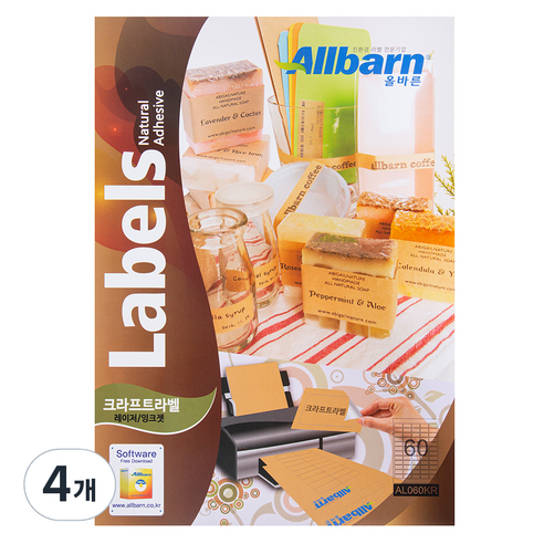 올바른 크라프트라벨 레이저 잉크젯공용 5 x 12 AL060KR 100p, 60칸, 4개