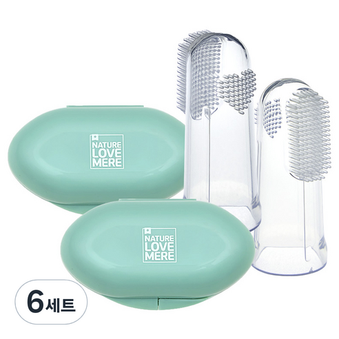 네이쳐러브메레 유아용 이지핏 실리콘 손가락 칫솔 2p + 케이스 2p 세트, 투명, 6세트