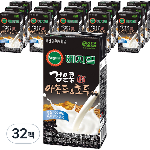 베지밀 검은콩 아몬드&호두 두유, 190ml, 32개