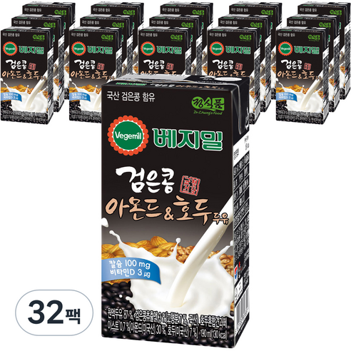   베지밀 검은콩 아몬드&호두 두유, 190ml, 32개