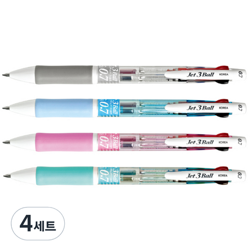 자바펜 제트3볼 다색펜 0.7mm, 하양+ 하늘+ 분홍+민트, 4세트