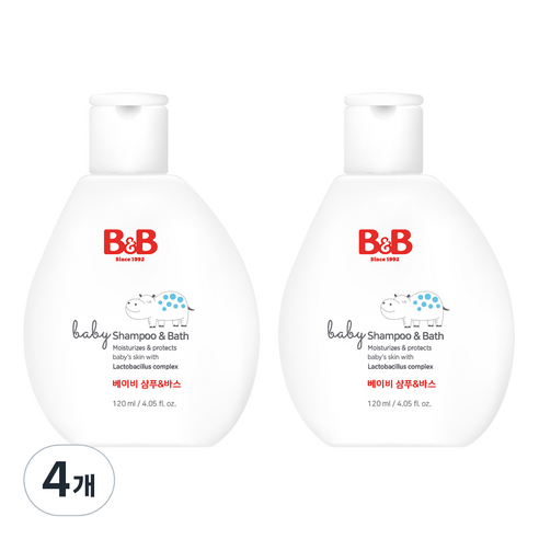 비앤비 베이비 샴푸 & 바스, 4개, 120ml