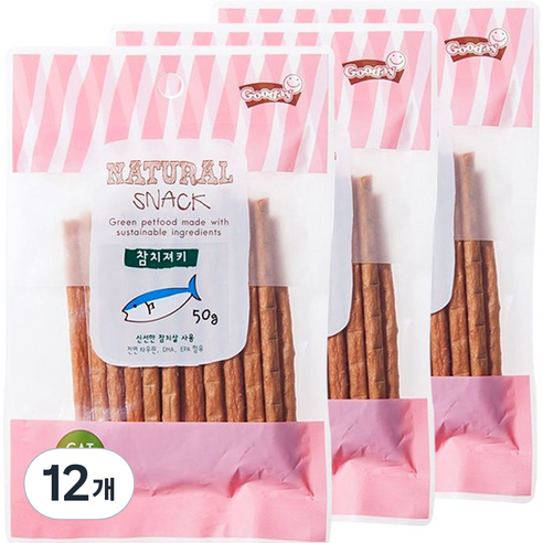 굿데이 고양이 네츄럴 스낵, 참치져키, 50g, 12개