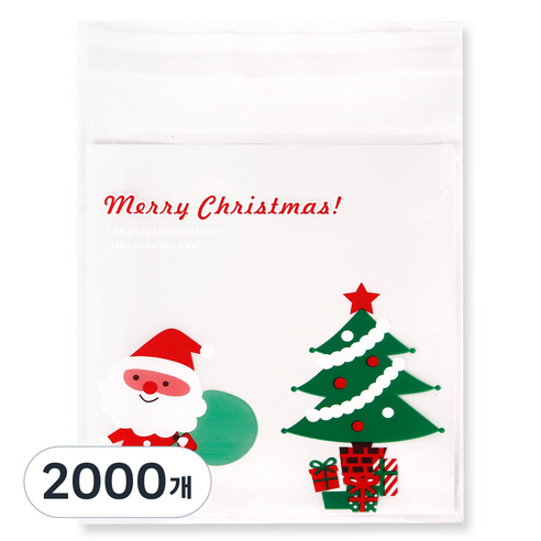 인디케이 크리스마스 화이트 산타 선물포장 비닐봉투, 혼합색상, 2000개
