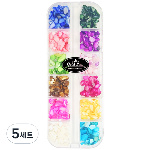 골드루쓰 12타입 네일 글리터세트 컬러미러칩, 자개 조약돌, 5세트