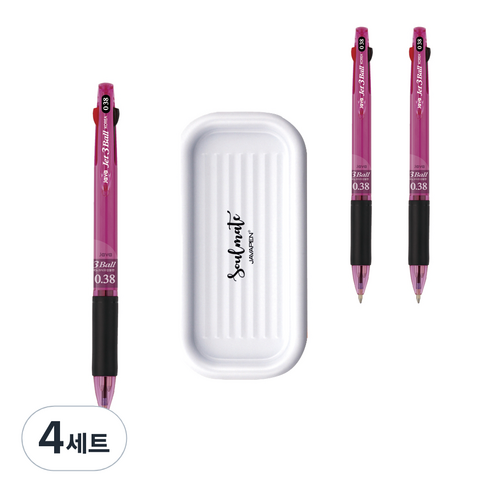 자바펜 제트3볼 펜 0.38mm 3p + 펜트레이 세트, 퍼플(볼펜), 랜덤발송(펜트레이), 4세트